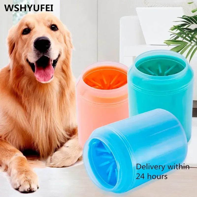 Portable Silicone Dog Paw Cleaner with Combs and Towel – Quick Foot Washing Bucket for Outdoor Use