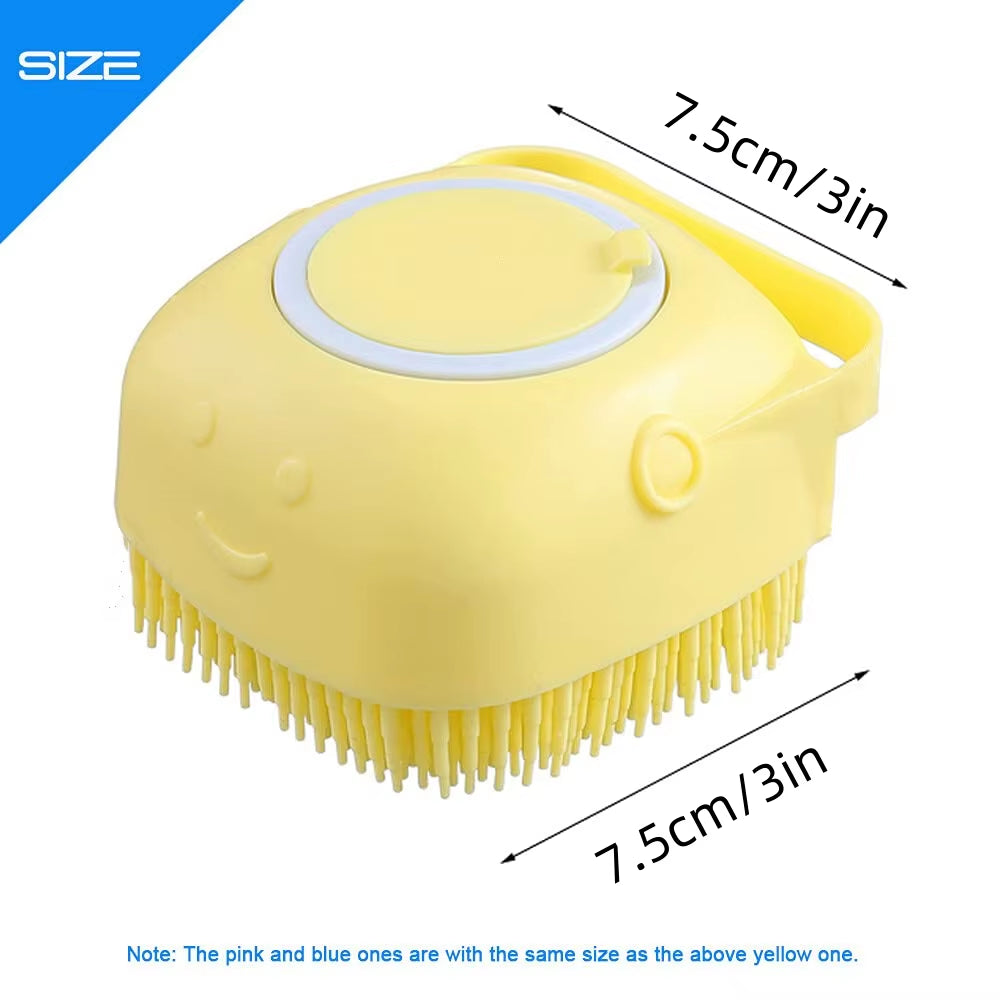 Professional Dog Bathing and Massage Brush with Shampoo Dispenser - Soft Silicone and Rubber Bristles for Grooming Cats and Dogs