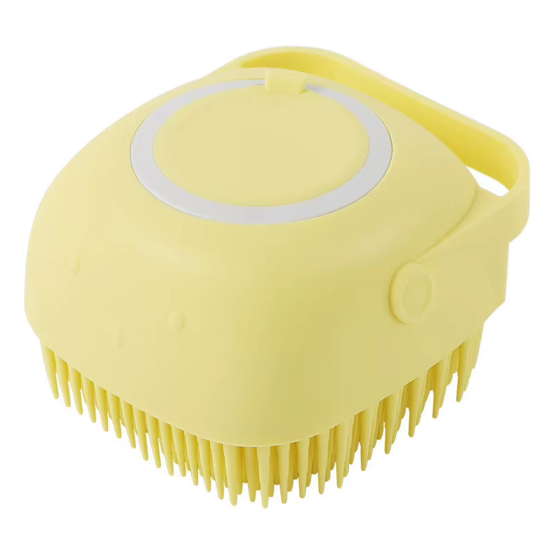 Professional Dog Bathing and Massage Brush with Shampoo Dispenser - Soft Silicone and Rubber Bristles for Grooming Cats and Dogs