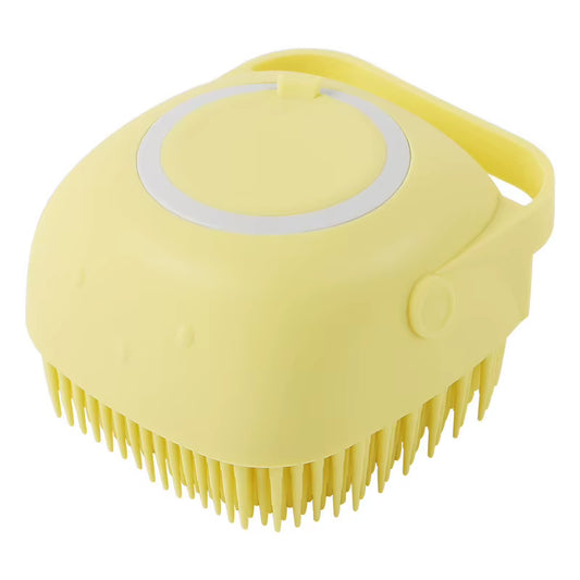 Professional Dog Bathing and Massage Brush with Shampoo Dispenser - Soft Silicone and Rubber Bristles for Grooming Cats and Dogs