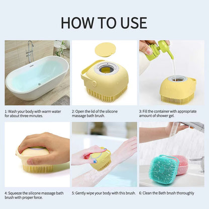 Professional Dog Bathing and Massage Brush with Shampoo Dispenser - Soft Silicone and Rubber Bristles for Grooming Cats and Dogs